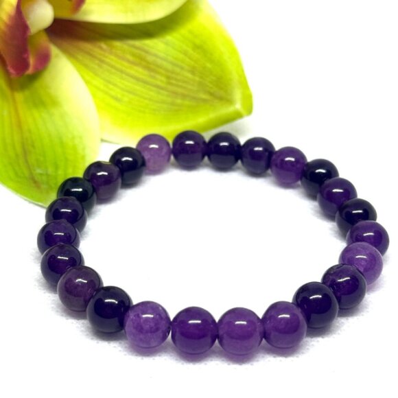 Amethyst Gemstone Bracelet 8MM | Handmade Crystal Healing Jewelry - Picture 5 of 10